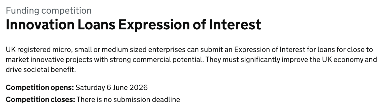 Innovate UK Innovation Loans Expression of Interest